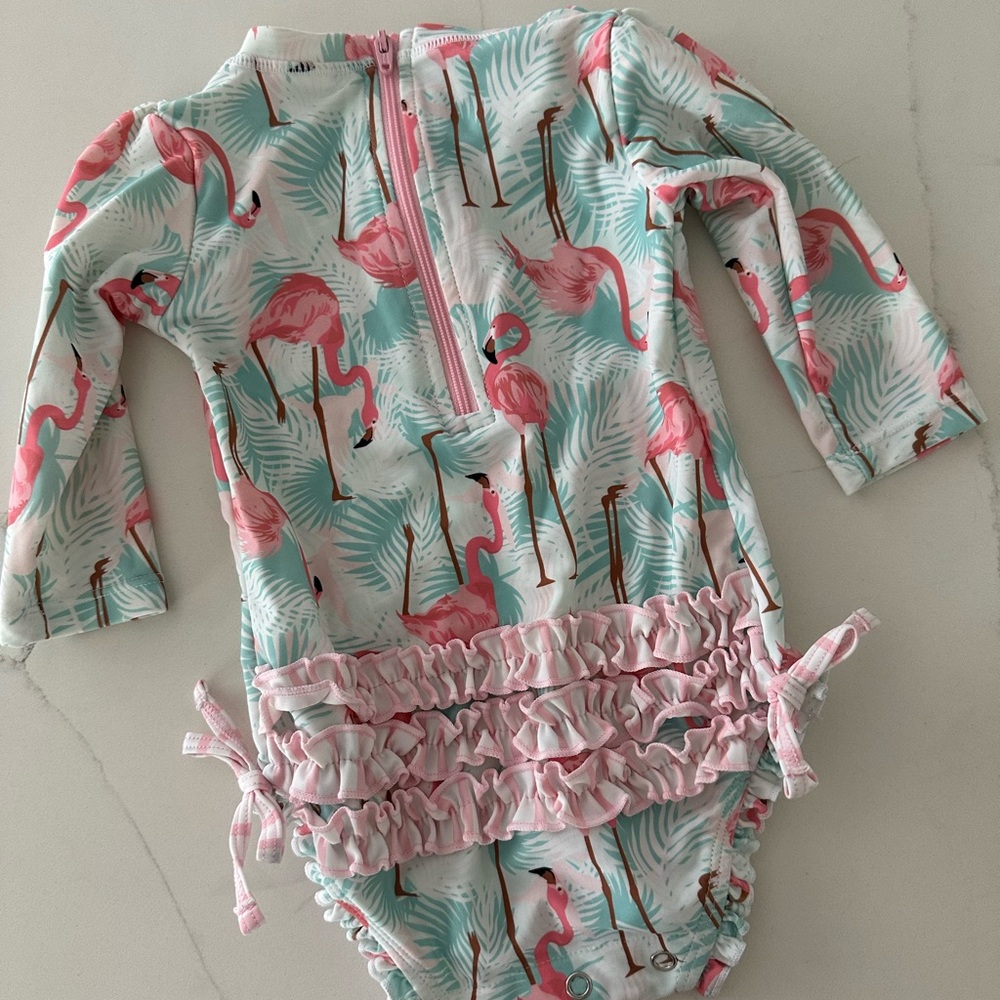 Rufflebutts Flamingo Print Baby Swimsuit
